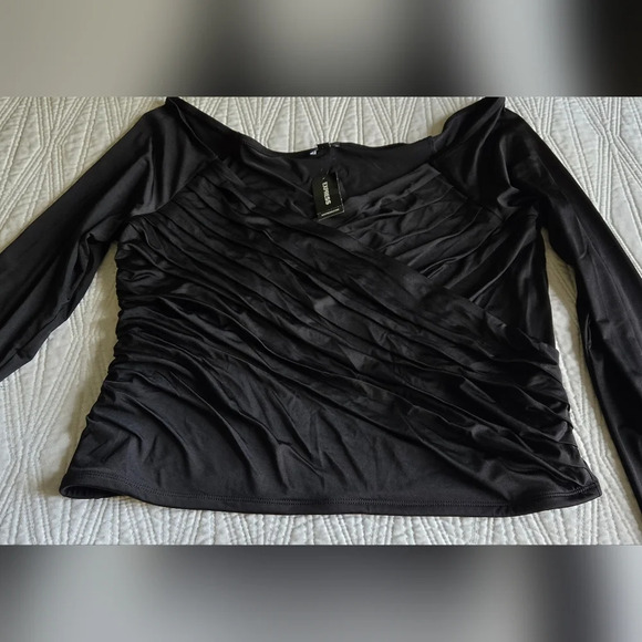 Express Body Contour Compression Silky Long Sleeve Wrap Top - Picture 5 of 11